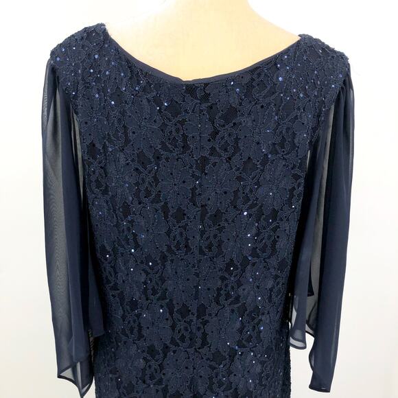 CONNECTED APPAREL Embellished Lace Gown 16W Navy Blue 3/4-Sleeve NWOT - Picture 9 of 11